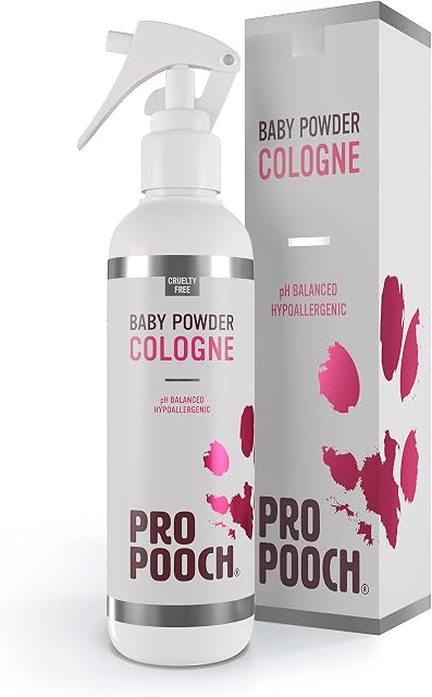 Pro Pooch Dog Perfume Spray - Dog Deodorant Spray & Cologne w/ Fresh Baby Powder Scent - Hypoallergenic & Vegan Pet Smell Corrector - 250ml