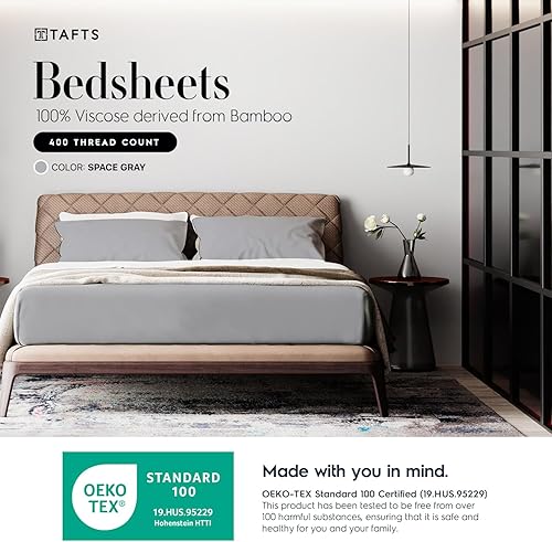 Miniatura 2 de TAFTS-Sábanas de bambú tamaño Queen - Juego de sábanas de viscosa de bambú 100% puro - Sábanas de bambú 400TC - 4 piezas - 17 pulgadas Deep Pocket -