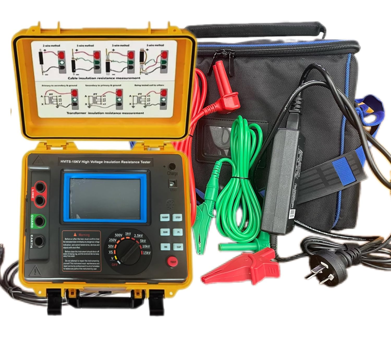 Digital 15Kv Insulation Resistance Testers High Voltage Insulation Tester Kit with USB Interface IEC61010-1 Standard Touch Screen Max 30.0TΩ Teraohms Resistance 15kV Voltage
