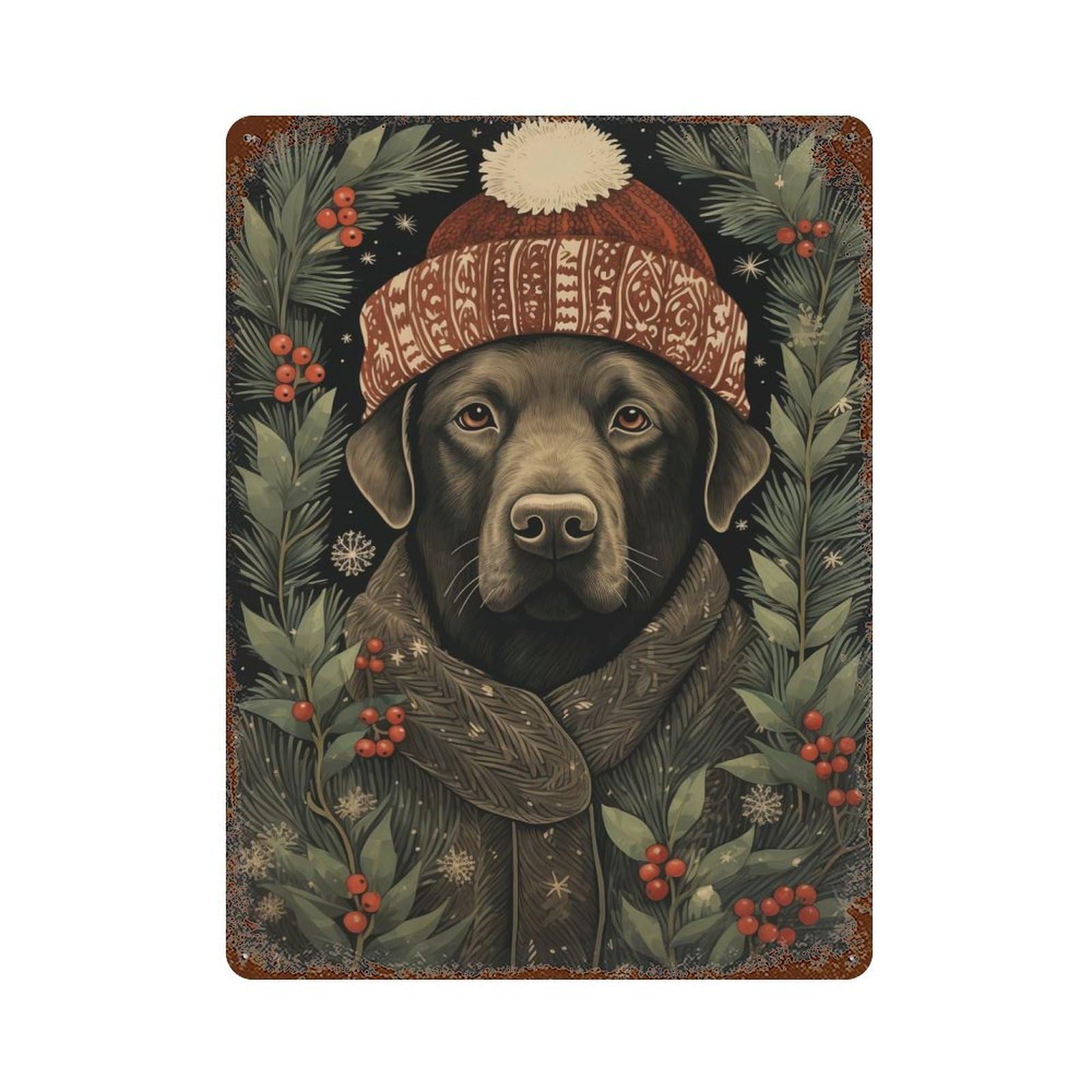 Labrador Retriever Xmas Decorative Tin Sign 15.7"x11.8", Retro Wall Decor for Living Room, Hallway And Home Decor