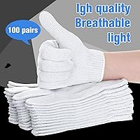 Vista 2 de Sintuff 100 Pares de Guantes Forros de Algodón para Barbacoa de Punto de Cuerda de Poliéster Guantes de Seguridad para Cocinar, Asar a la Parrilla