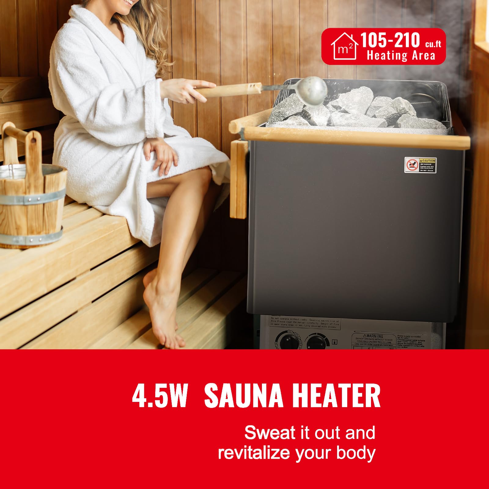 Happybuy Sauna Heater,4.5KW 220V Electric Stove for Sauna,Built-In Controlled Steam Bath Heater,3h Timer and Adjustable Temperature for Up to 105-210 Cubic Feet,Suitable for Home