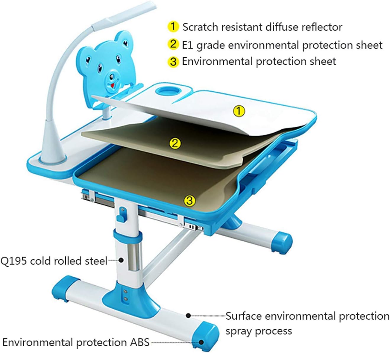 Hottest Sale Uublik Kids Desk and Chair Set,Height Adjustable Children Study Desk School Workstation with Tilt Desktop & Metal Hook & LED Light & Bookstand and Storage Drawer for Boys Girls (Blue)