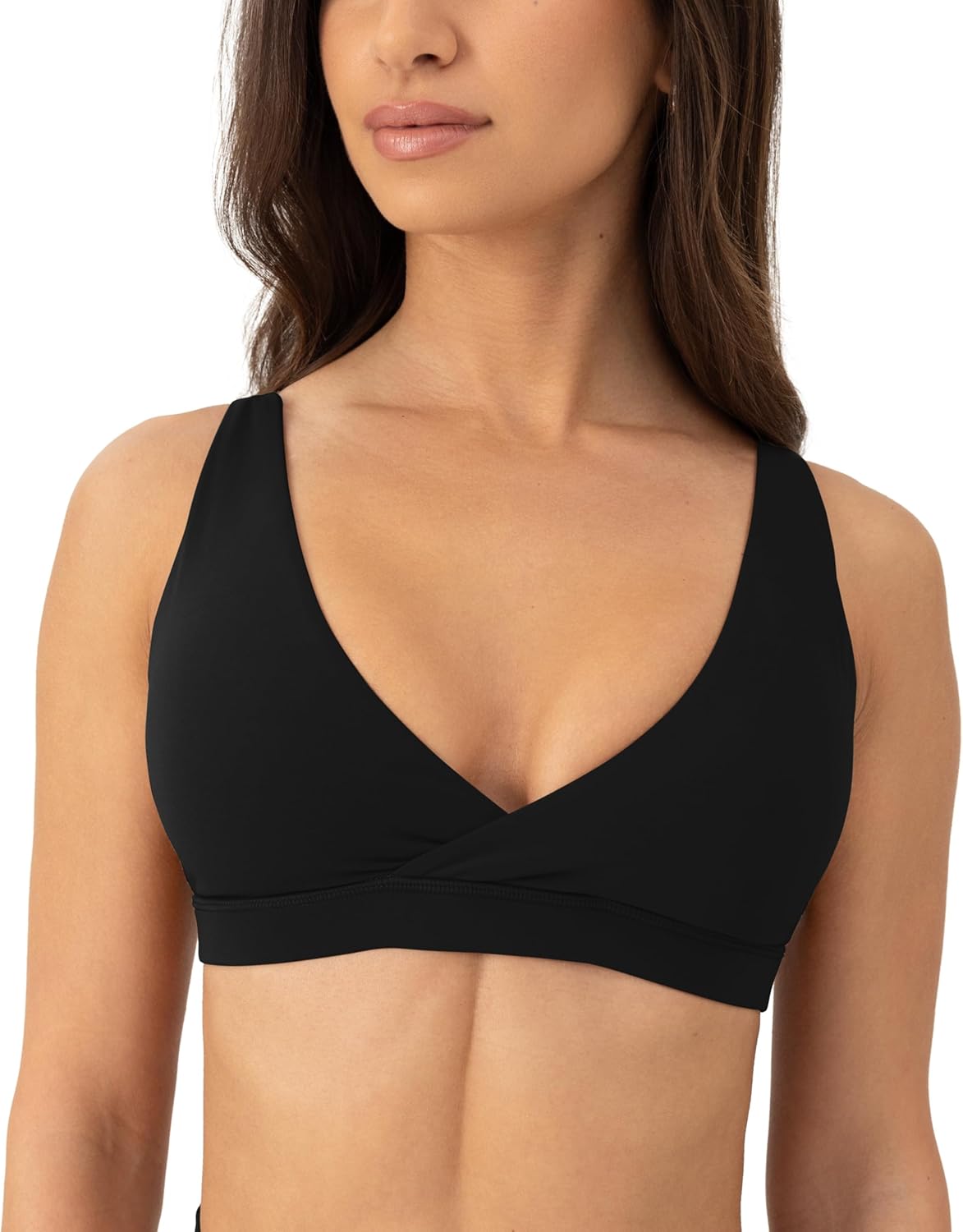 PAVOI ACTIVE V Neck Sports Bra for Women - Low Support Yoga Adjustable Straps Deep V Plunge Bra Removable Pads - FlexFlow