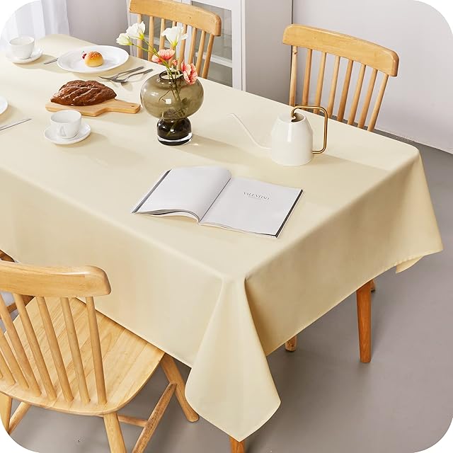 Amazon Brand  Umi Rectangle Fabric Wipe Clean Table Cloth Oxford Table Cover Water Proof Table Cloth for Garden Table 140x240 CM 55x94 Inch Beige Set of 1