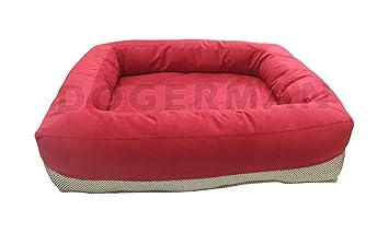 Dogerman Luxurious Velvet Rectangular Dual Color Bed for Dogs & Cats (Medium, Red-Cream Jute)