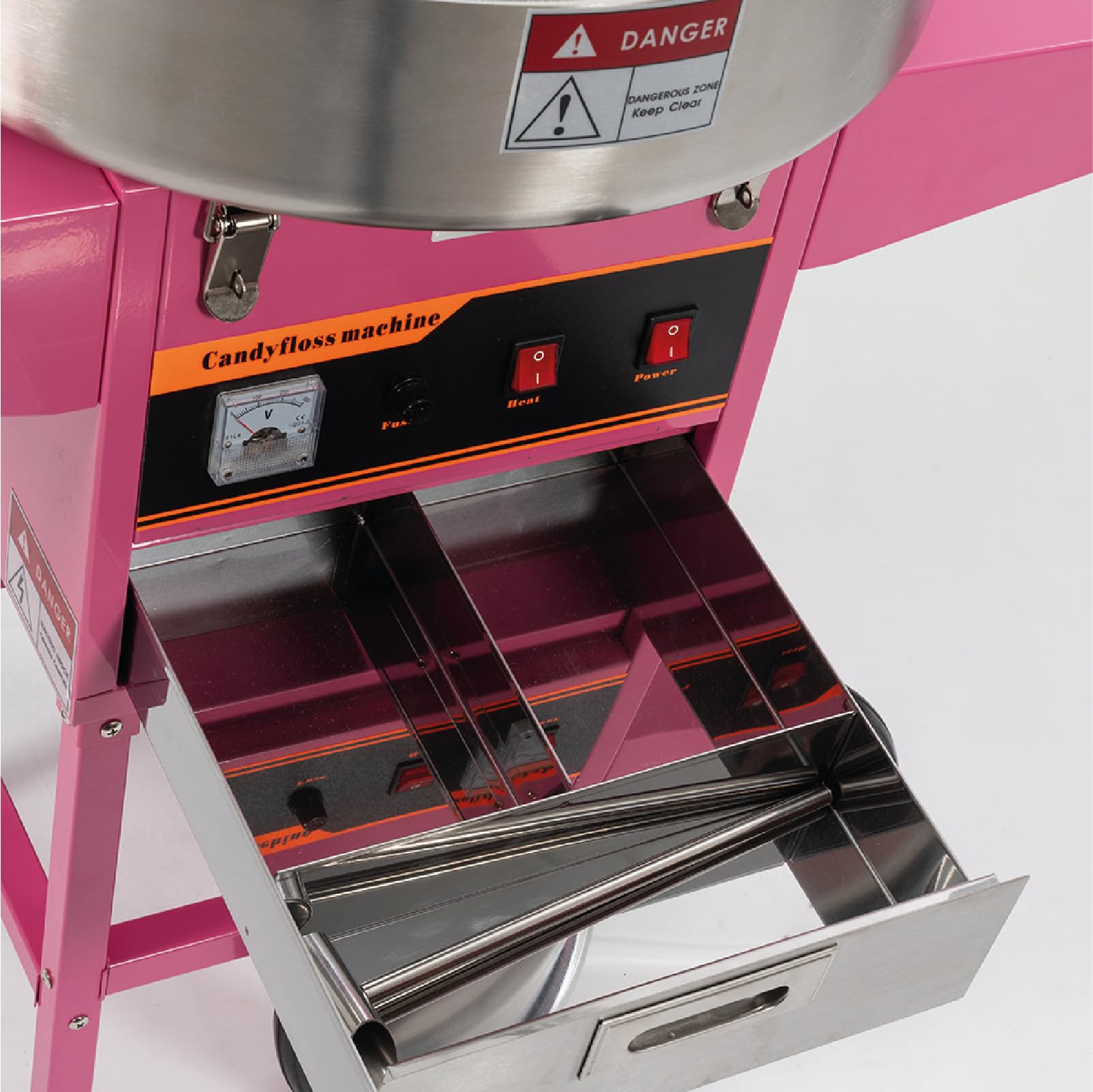 Máquina de Algodón de Azúcar Profesional con Carrito y Cúpula de Metacrilato Resistente. Algodonera Fácil de Limpiar para Eventos con Garantía Incluida.