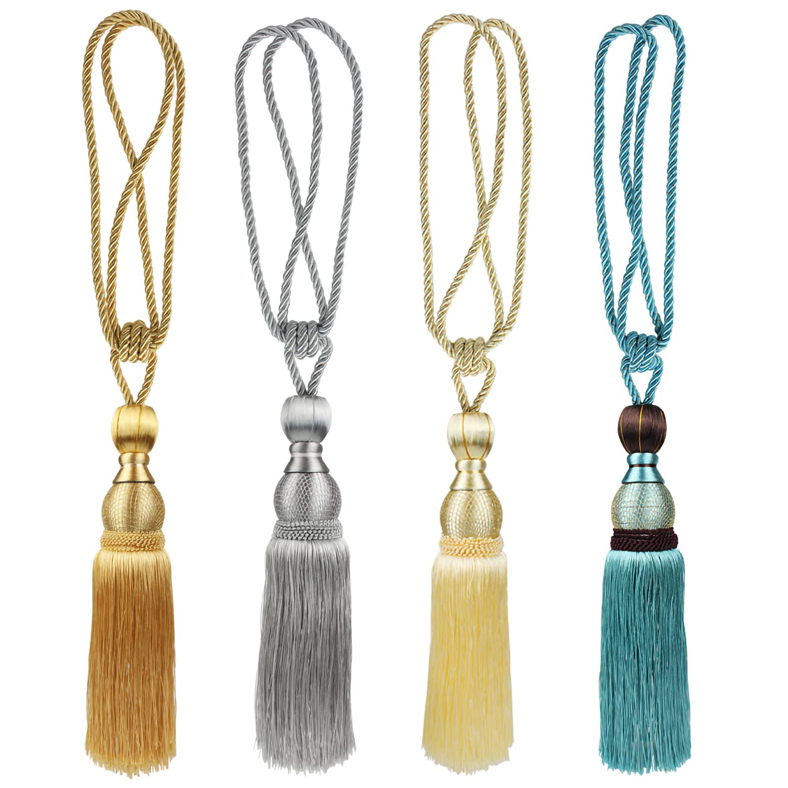 Fermatenda Con Nappa - 1 Coppia In Rayon Per Decorazione Casa, Tende E Pareti - Blu Pavone - Foto 3