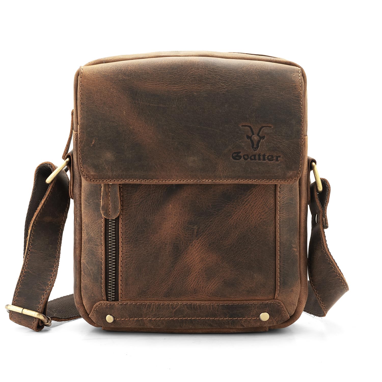 goatter Genuine Leather 9.5" Inch Sling Messenger Bag For Men, Brown-picture-16