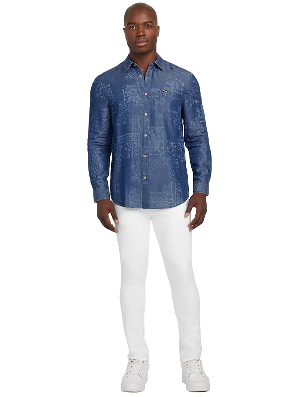 GUESS Mens Eco Long Sleeve Bandana Overshirt, AOP Blue Bandana, Medium by GUESS - Used condition - Image 2
