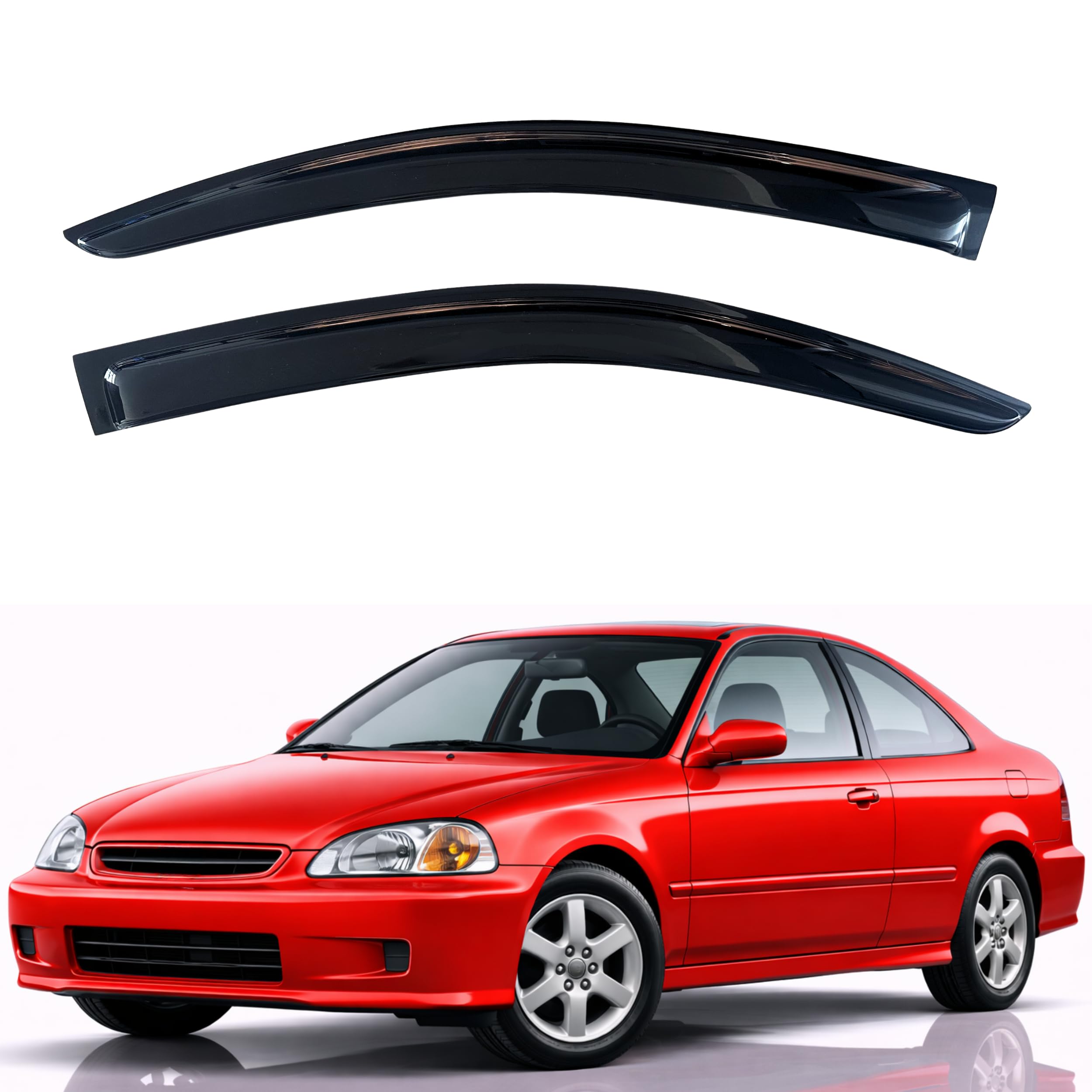 KPY Rain Guards Fit for 1996-2000 Honda Civic Coupe, Out-Channel Window Visors Vent Wind Deflectors 2PC, Car Accessories for 96-00 Civic (Coupe Only)