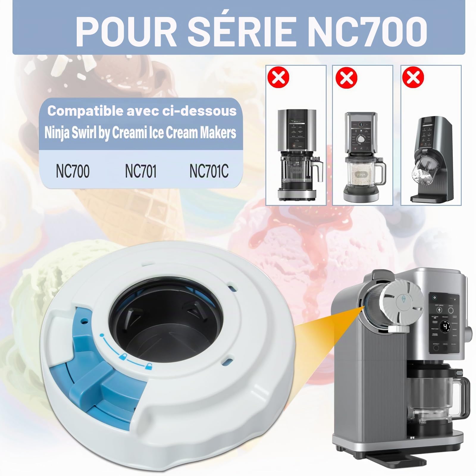 Couvercle pour Ninja Swirl Creami, accessoire pour Nc700 Nc701eu série, compatible avec la machine à glace, passe au lave-vaisselle