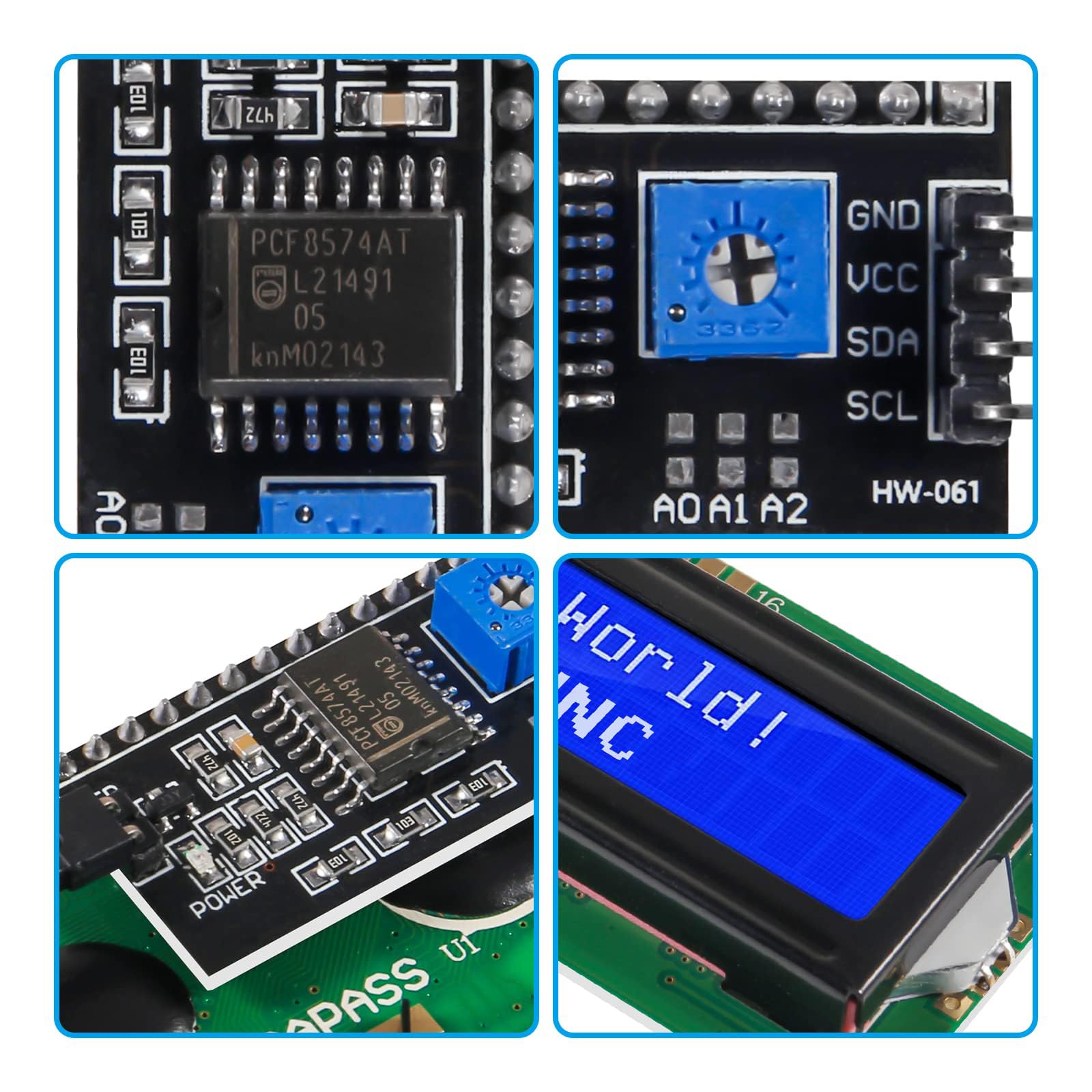 Paquete de 20 módulos de pantalla LCD LCD1602 de 16 x 2 caracteres en fila de caracteres con retroiluminación azul, módulo LCD PCF8574T PCF8574 IIC I2C para Raspberry Pi Arduino STM32 DIY