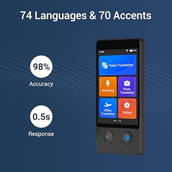 ANFIER Language Translator Device 144 Languages and Accents with 3.7 inch Touchscreen [Latest Generation Smart Translator-W12] AI Image Translator Device Portable Two-Way Voice Translator W12 Black