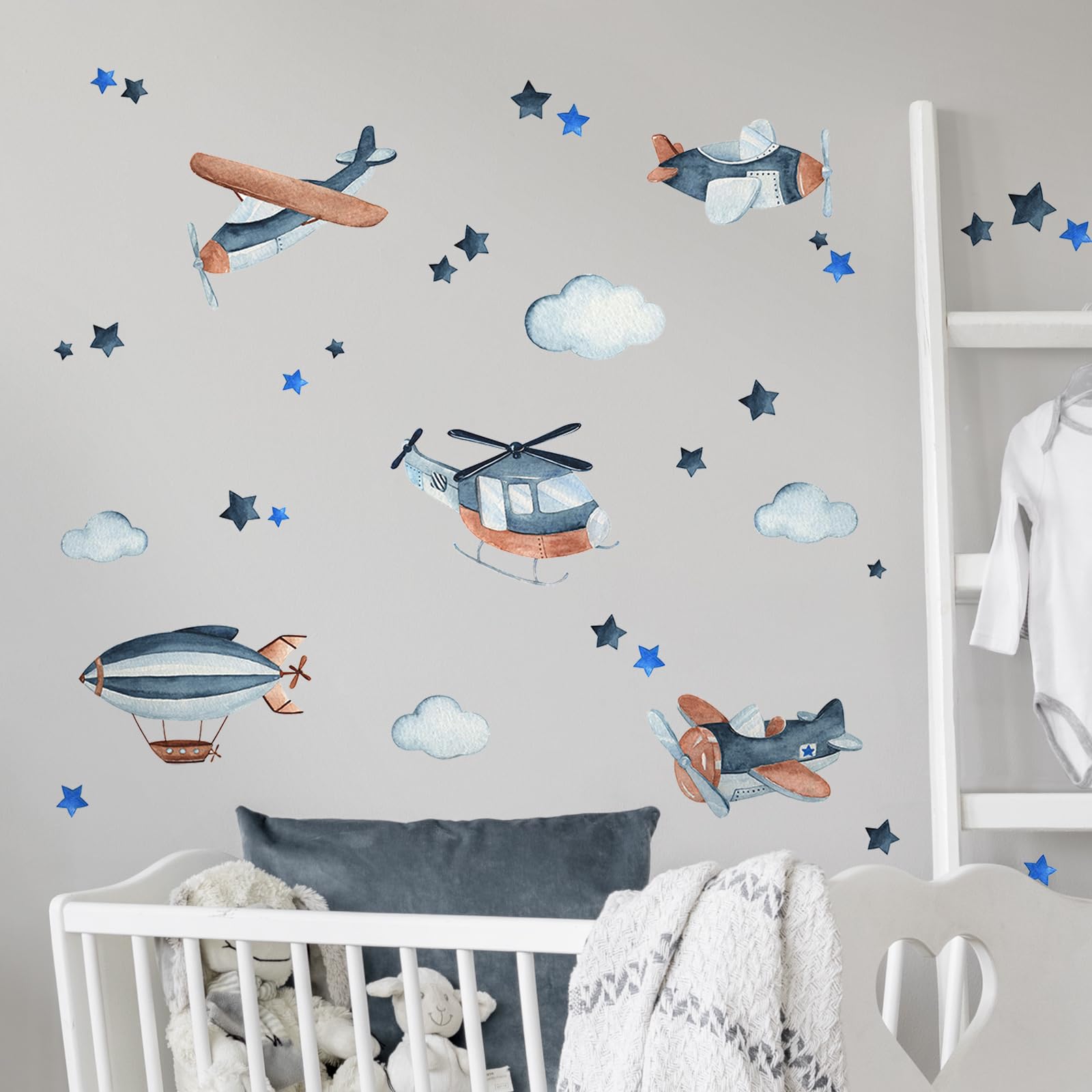 Tanlaby Naves Espaciales Aviones Vinilo Pared Nubes Azules Estrellas Pegatinas