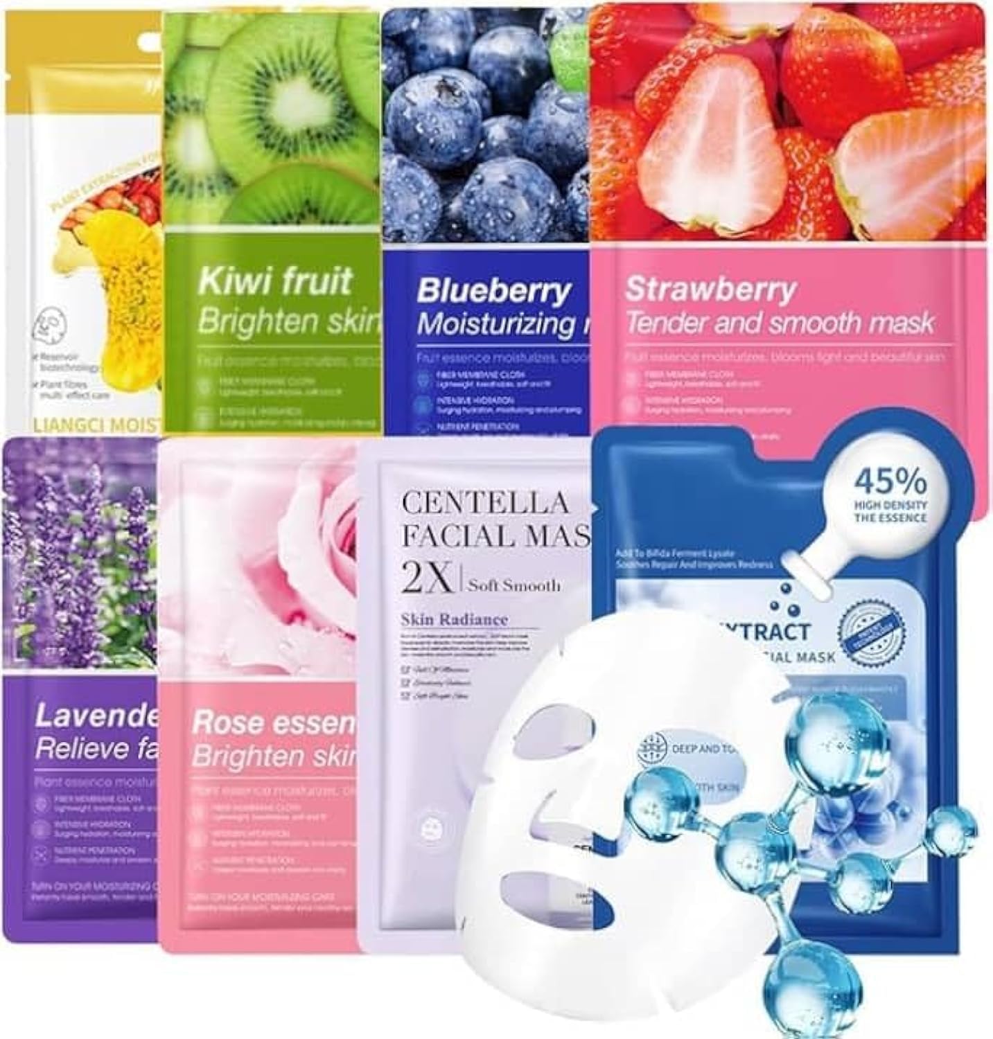 Collagen Essence Facial sheet Masks, Face Pack of 8 Hydrating collagen Mask for Daily Skin Care,Moisturizing Anti-Aging Korean face mask for Daily Skin Care Spa