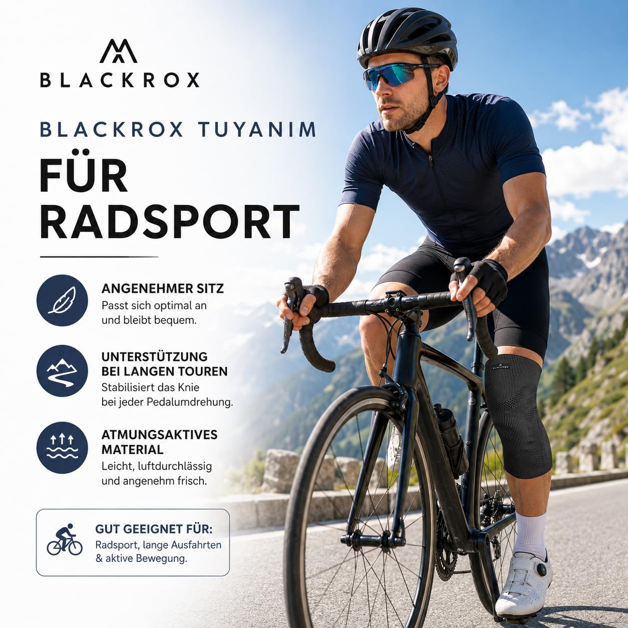 BLACKROX Kniebandage TUYANIM Sport Kraftsport Damen Herren Silikonring leicht Patella Gel Polster Feder Stabilisatoren Volleyball Fussball Laufen Knieschoner Kompression Männer Frauen (XL)