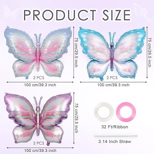 Miniatura 9 de 6 globos de mariposa, globos de Mylar de papel de aluminio de mariposa morada, decoración de mariposa para baby shower para fiestas temáticas de