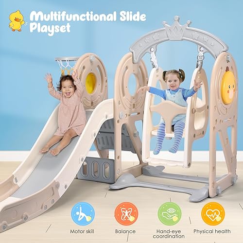 Miniatura 2 de Lischwert Tobogán 3 en 1 para niños con escalador, columpio, juego de tobogán independiente para niños, regalo para niños pequeños, para interiores