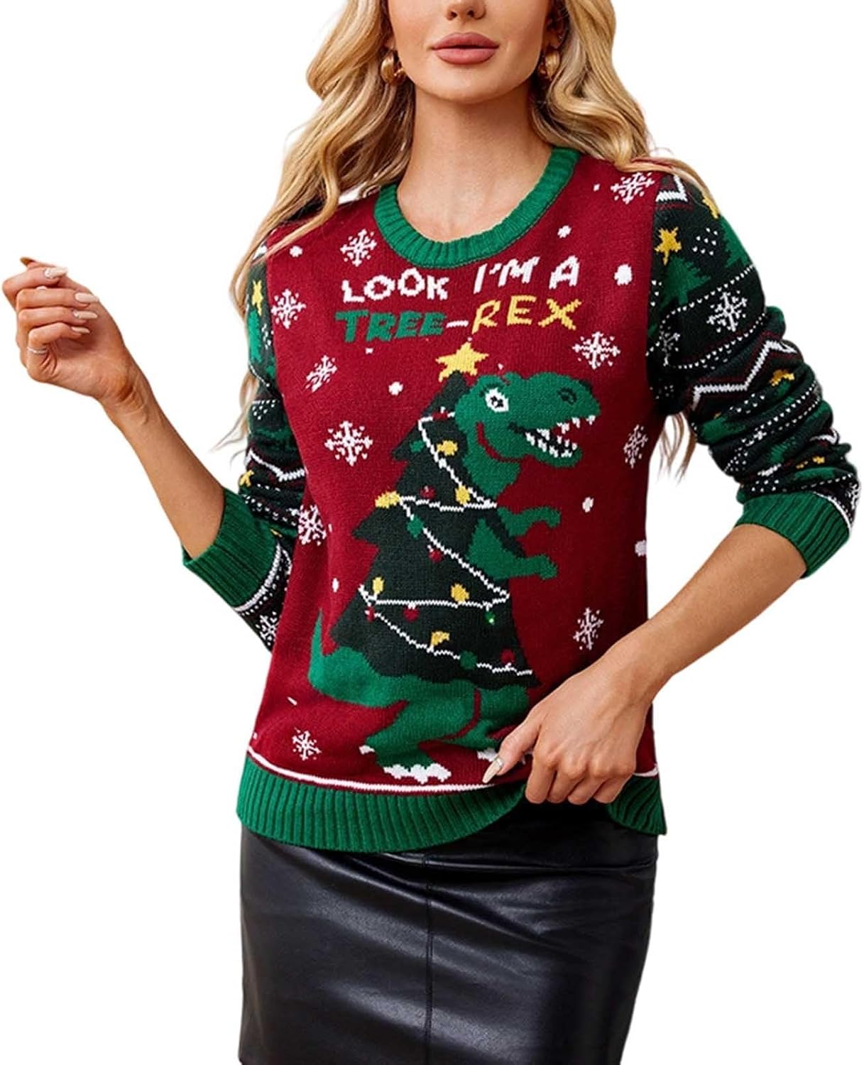 Women's Ugly Christmas Pullover Sweater Fall Winter Long Sleeve Knitwear Funny Cute Jumper Tops