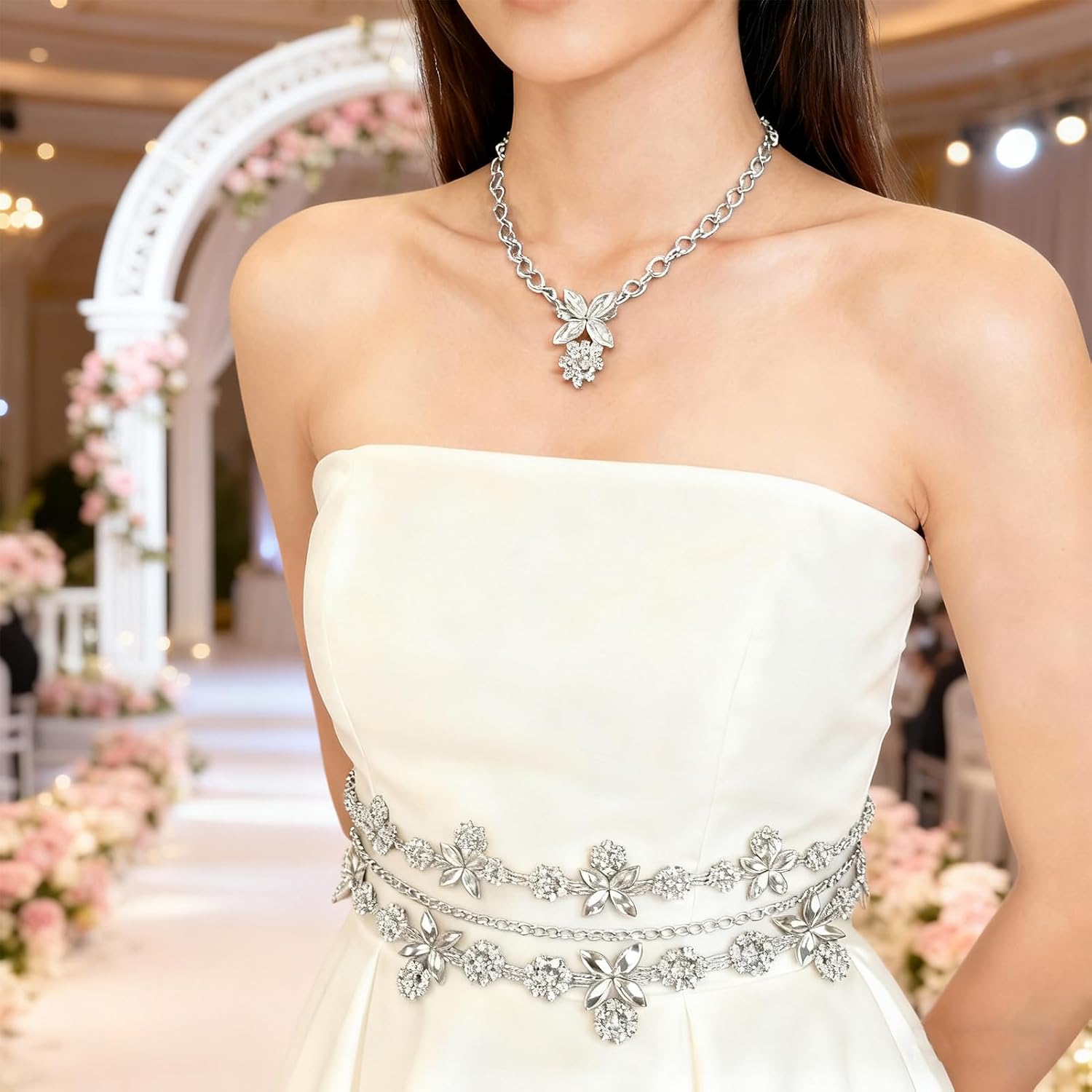 1Yard Rhinestone Fringe Chain，Crystal Wedding Bridal Costume Flower Chain ，Bridal Applique Beaded Trim for Party Decoration