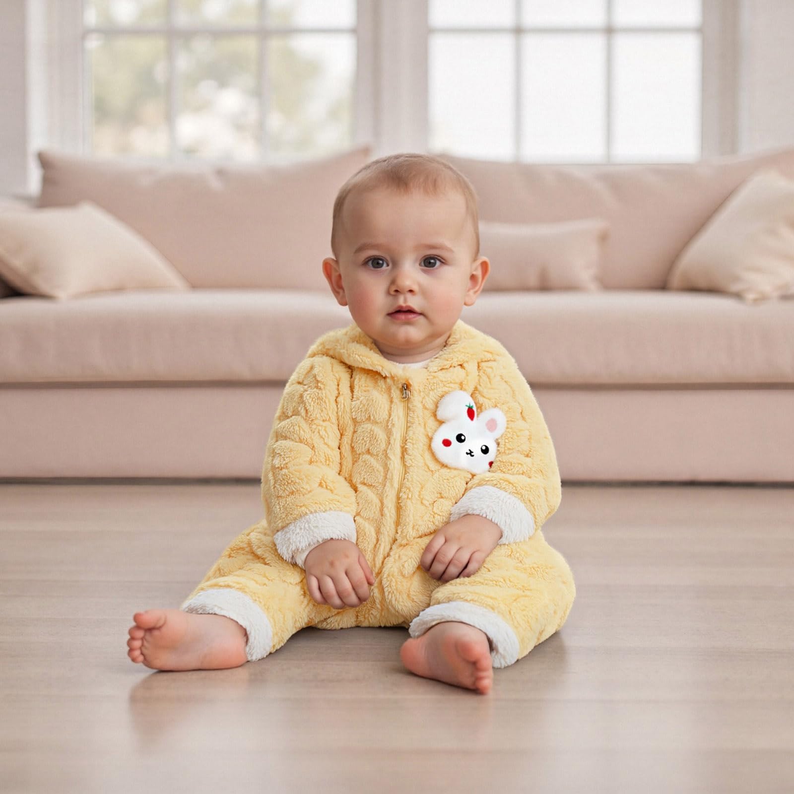 Baby Schneeanzüge Mädchen Winter Overall Outfit Langarm Manrel mit Kapuze 3D Kaninchen Warm Outfits Kleinkinder Fleece Kleidung mit Reißverschluss