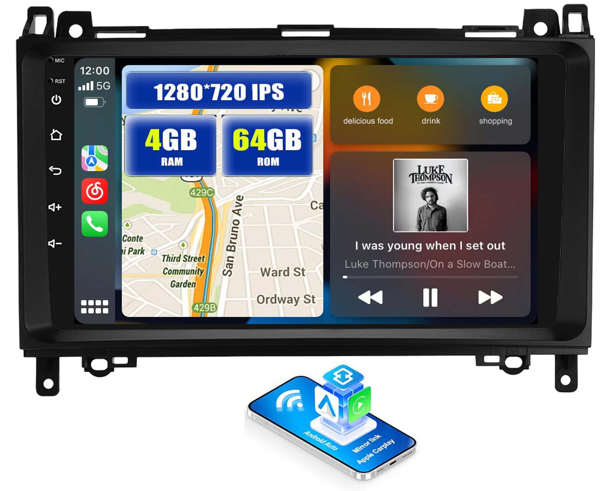 Autoradio Android 15 Per Mercedes-Benz B200 2008-2011 – 9 Pollici Touchscreen, 8 Core Snapdragon, 4G+64G, CarPlay/Android Auto, GPS, Wi-Fi, Telecamera Posteriore