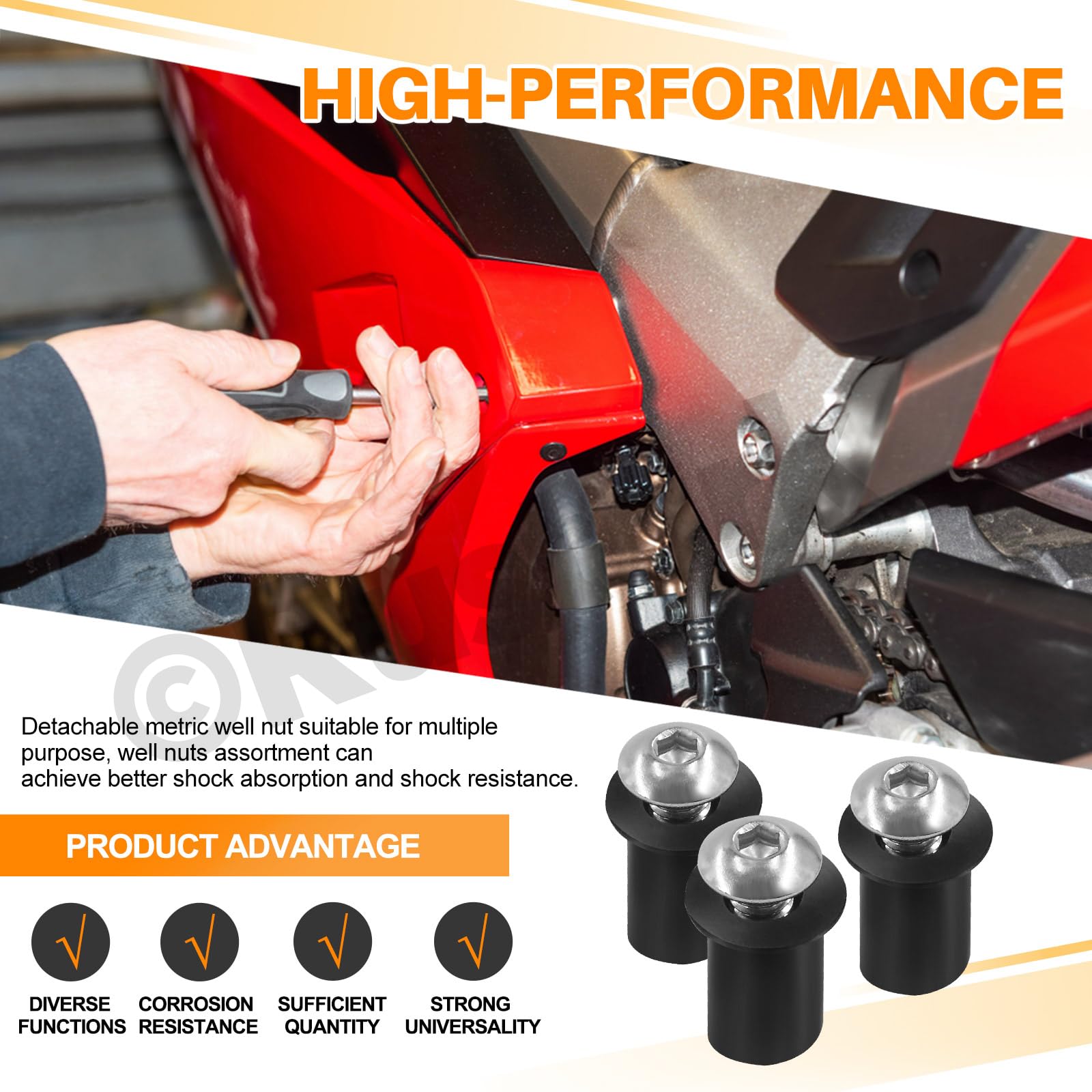 Set di 37 dadi in gomma M4 M5 M6, assortimento di dadi in gomma neri metrici per moto, parabrezza, kayak, motomarine, barche