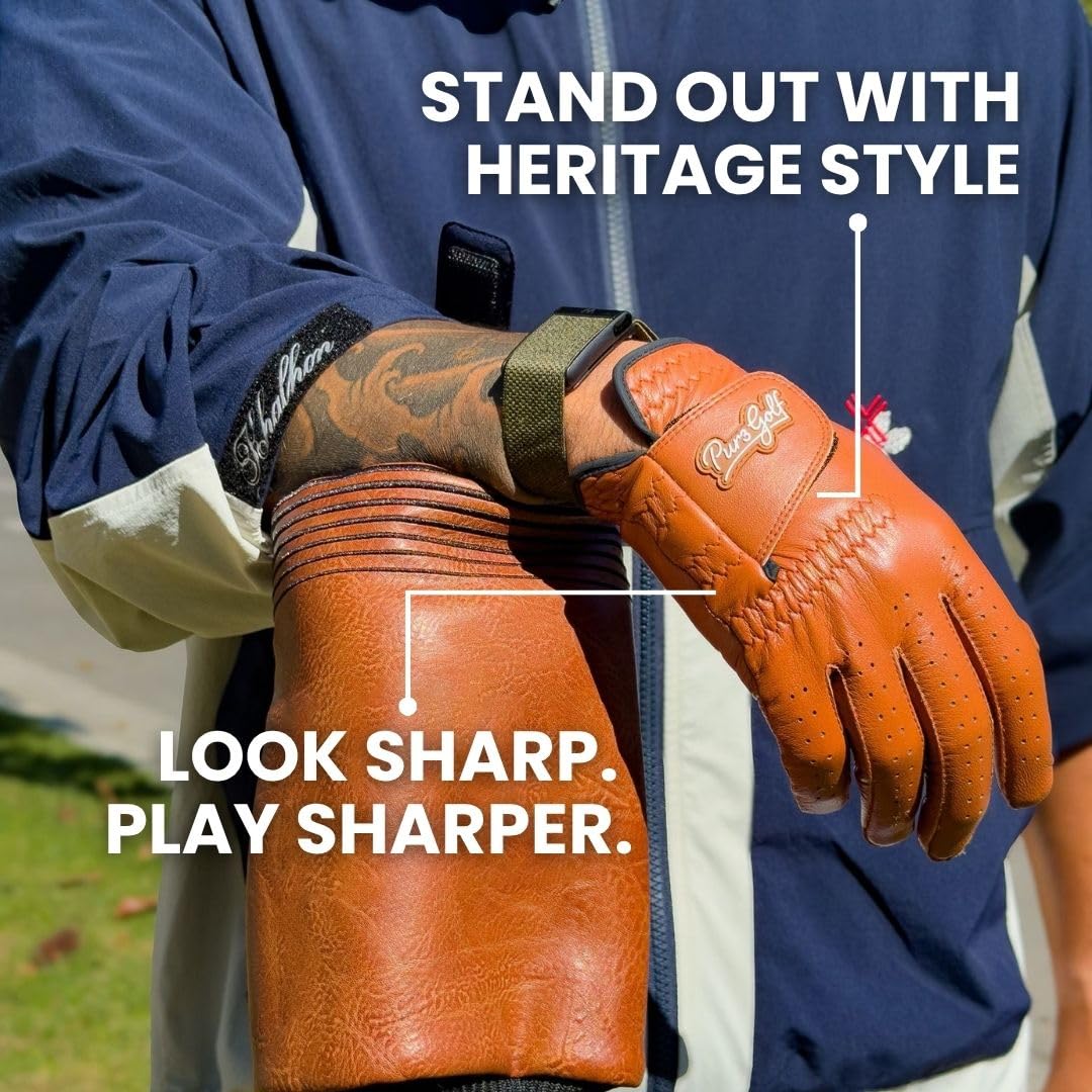 PUR3 – Lot de 2 gants de golf en cuir Cabretta pour homme | Collection Heritage avec marqueur de balle | Gant de golf pour homme main gauche et main droite