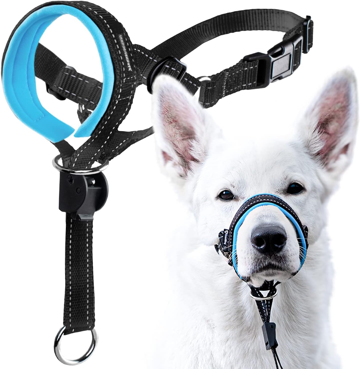GoodBoyDog Head Halter with Safety Strap - Stops Heavy Pulling On The Leash - Padded Headcollar for Small Medium and Large Dog Sizes - Head Collar Training Guide Included (Size 2, Blue)
