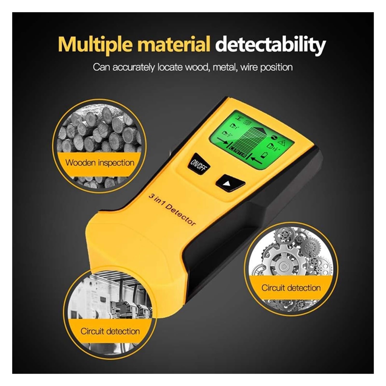 Sensore per perni Intelligente Multifunzionale Rilevatore di Metalli 3 in 1 Rilevatore da Parete for Scanner da Parete Borchie in Metallo for Legno Rilevamento di Tensione CA sotto Tensione