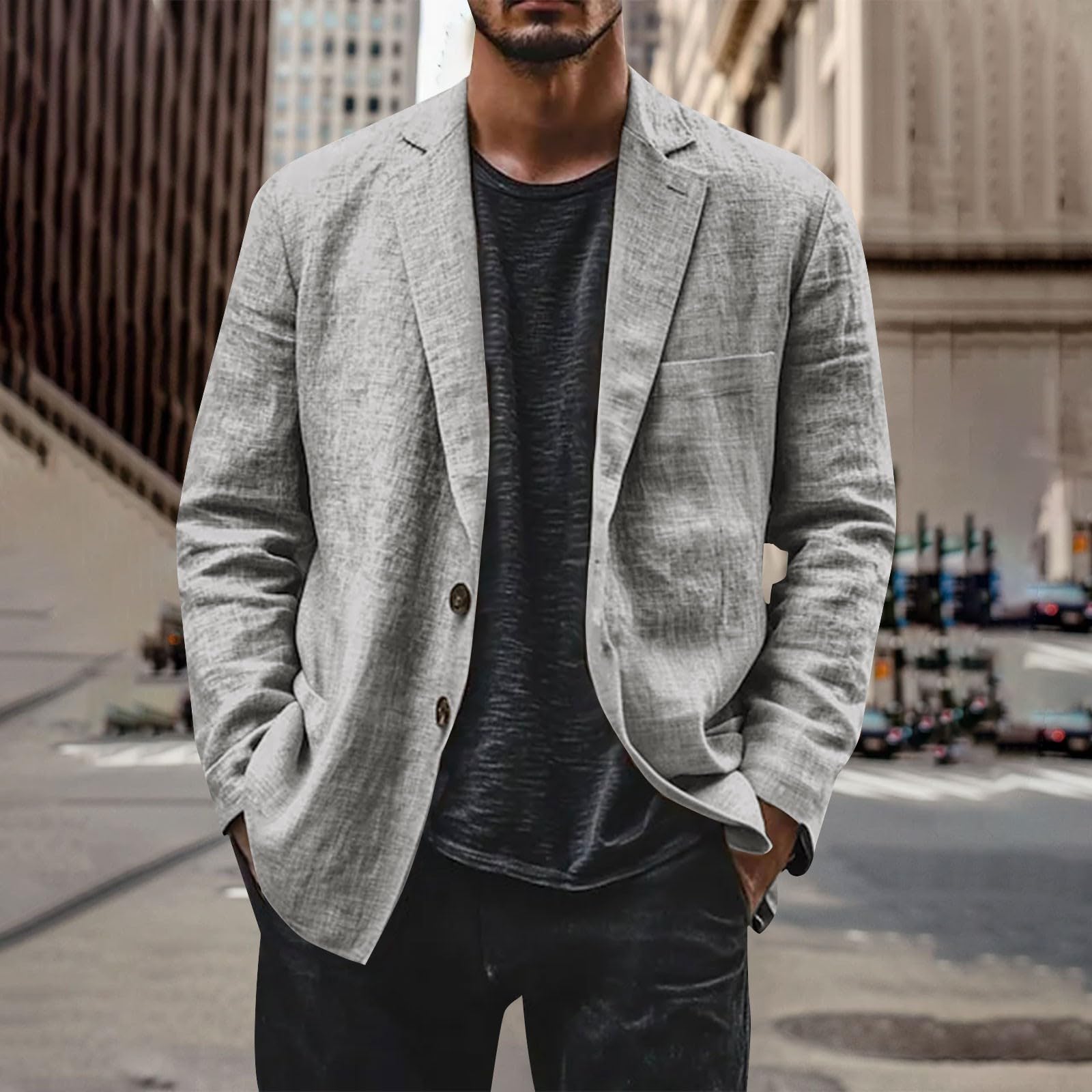 Chaquetas de traje casuales para hombre, 2 botones, ligeras, de algodón, lino, ajuste regular, cárdigan ligero, uso diario, negocios, trabajo