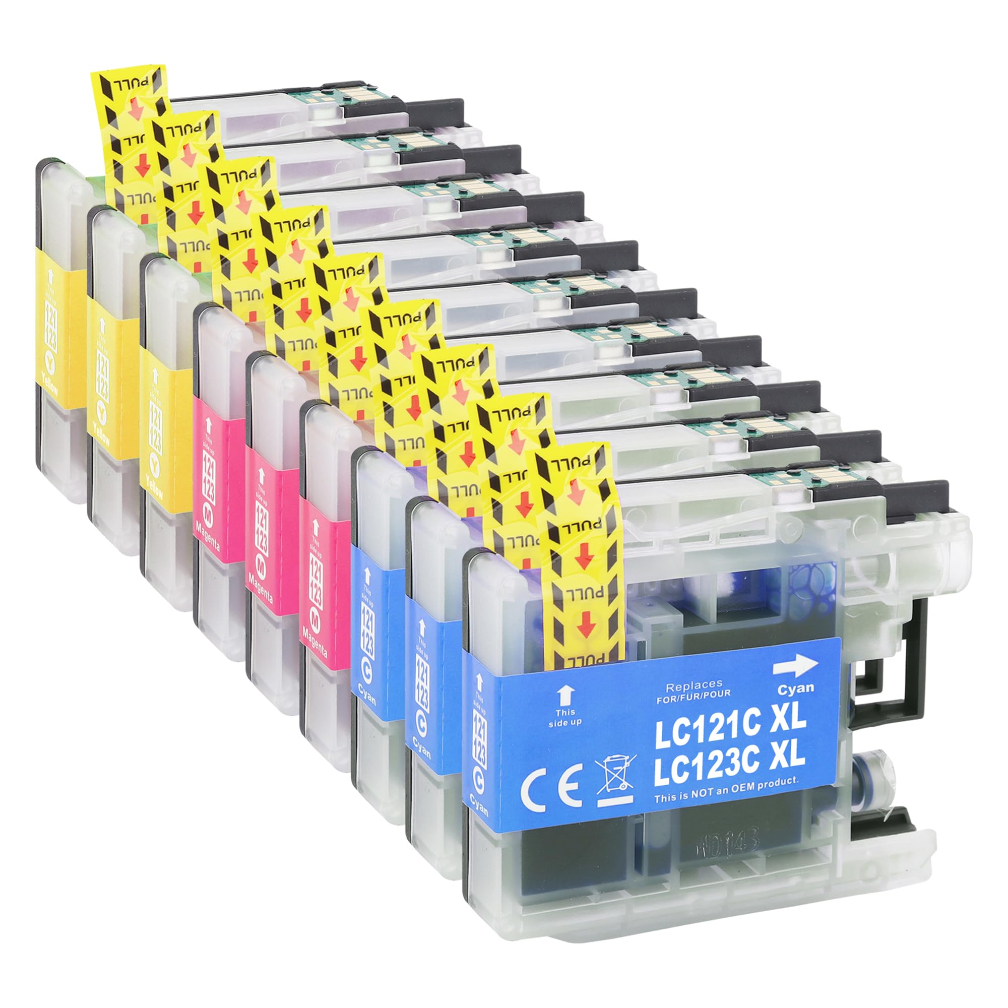 Lot De 10 Cartouches D'Encre XL NINETEC Compatibles Brother LC-123XL - 4 Noires, 2 Cyan, 2 Magenta, 2 Jaune
