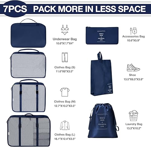 Miniatura 3 de Juego de 7 cubos de embalaje para viajes, organizadores de equipaje para accesorios de viaje, organizador de bolsas de viaje para equipaje,