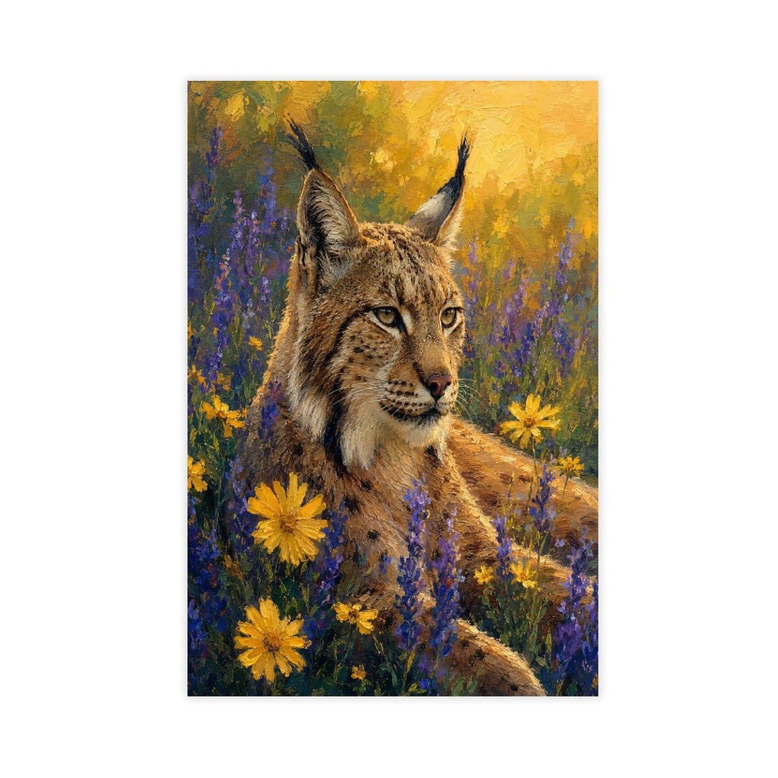 W7c8u2x3 Unframe-Style Lynx In Wildflowers Canvas Wall Art, Wildlife Portrait Bedroom