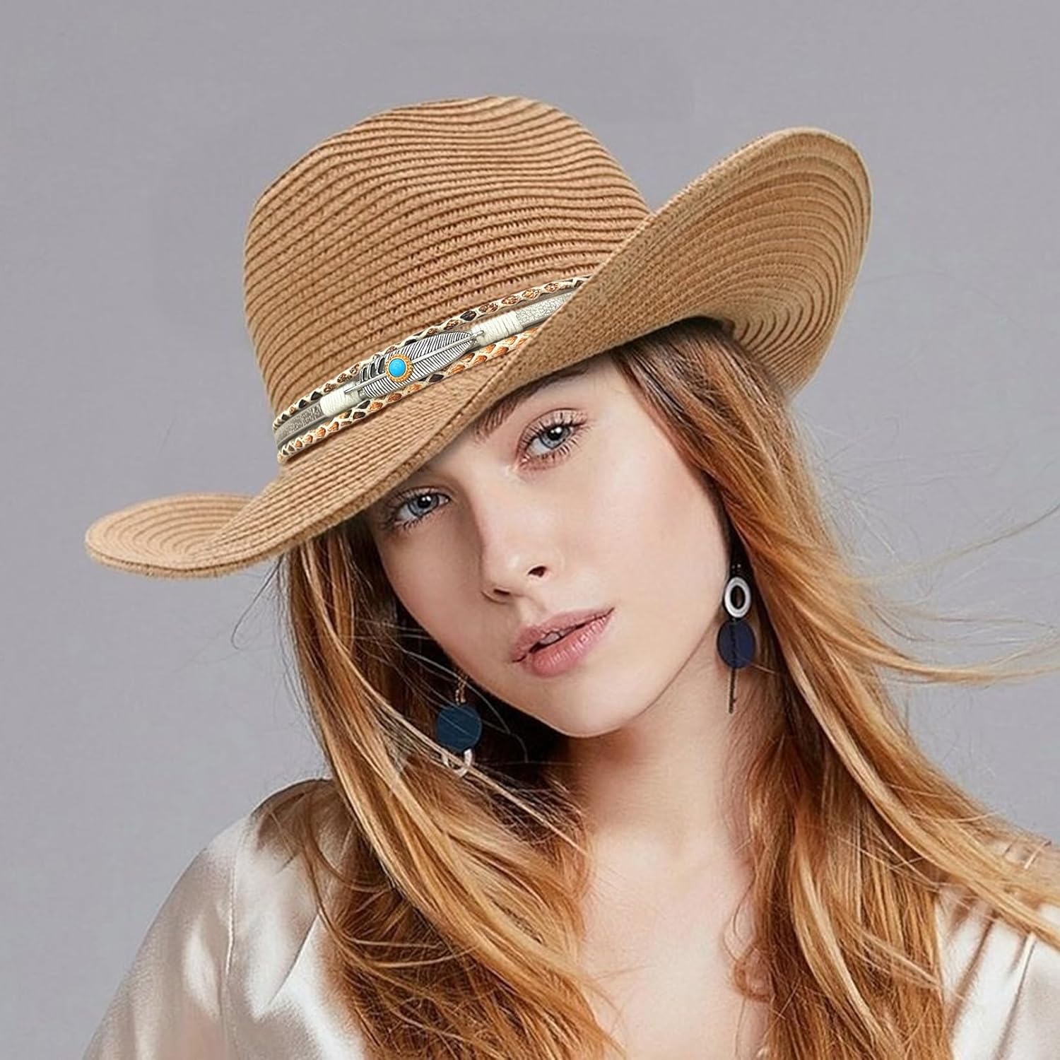 Cowboy Hat Bands for Women Men, Cowgirl Hatbands Hand Made Replacement Pearl Hat Belt Men Fedora Panama Hats - Image 6