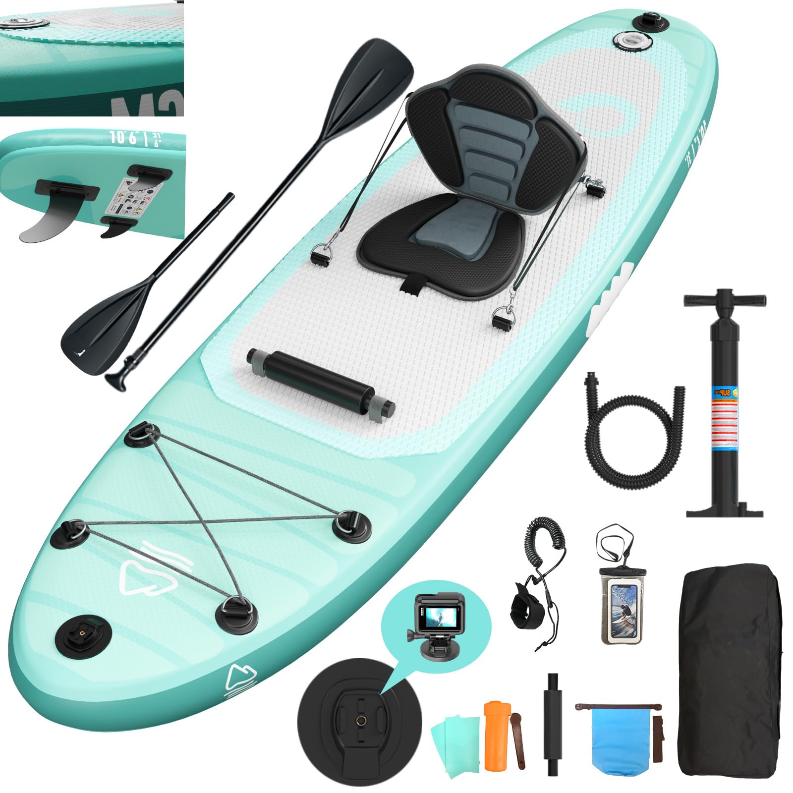 JUMMICO Tavola Sup Gonfiabile, Stand Up Paddling Board, 320 x 80 x 15 cm, Pagaia Stand Up 2-in-1 con Sella Kayak, Pagaia Regolabile e Accessori, Portata 160kg, Ideale per Surf, Pesca e Yoga