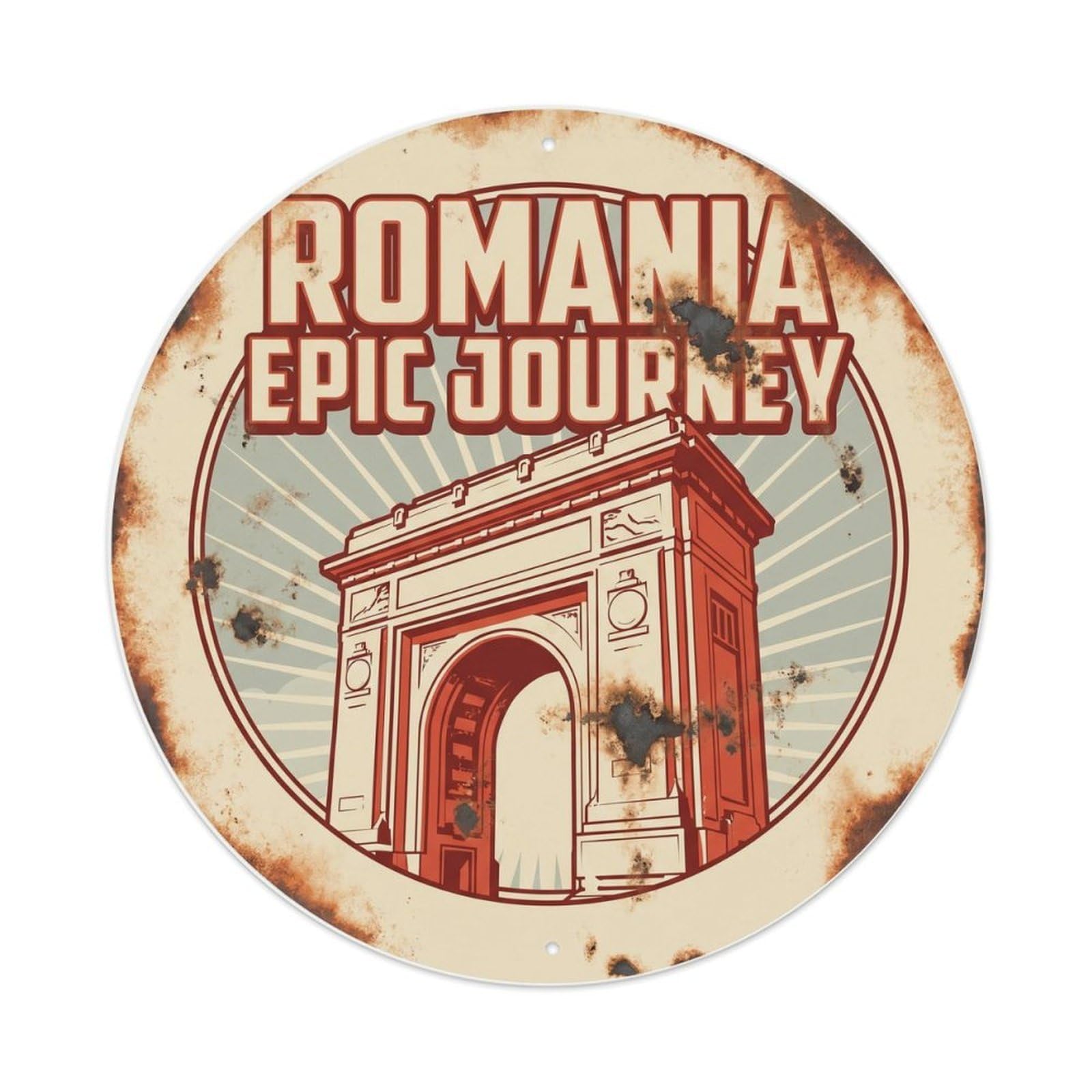 Fqcyn Style Vintage Travel Romania Triumph Journey Metal Tin Sign