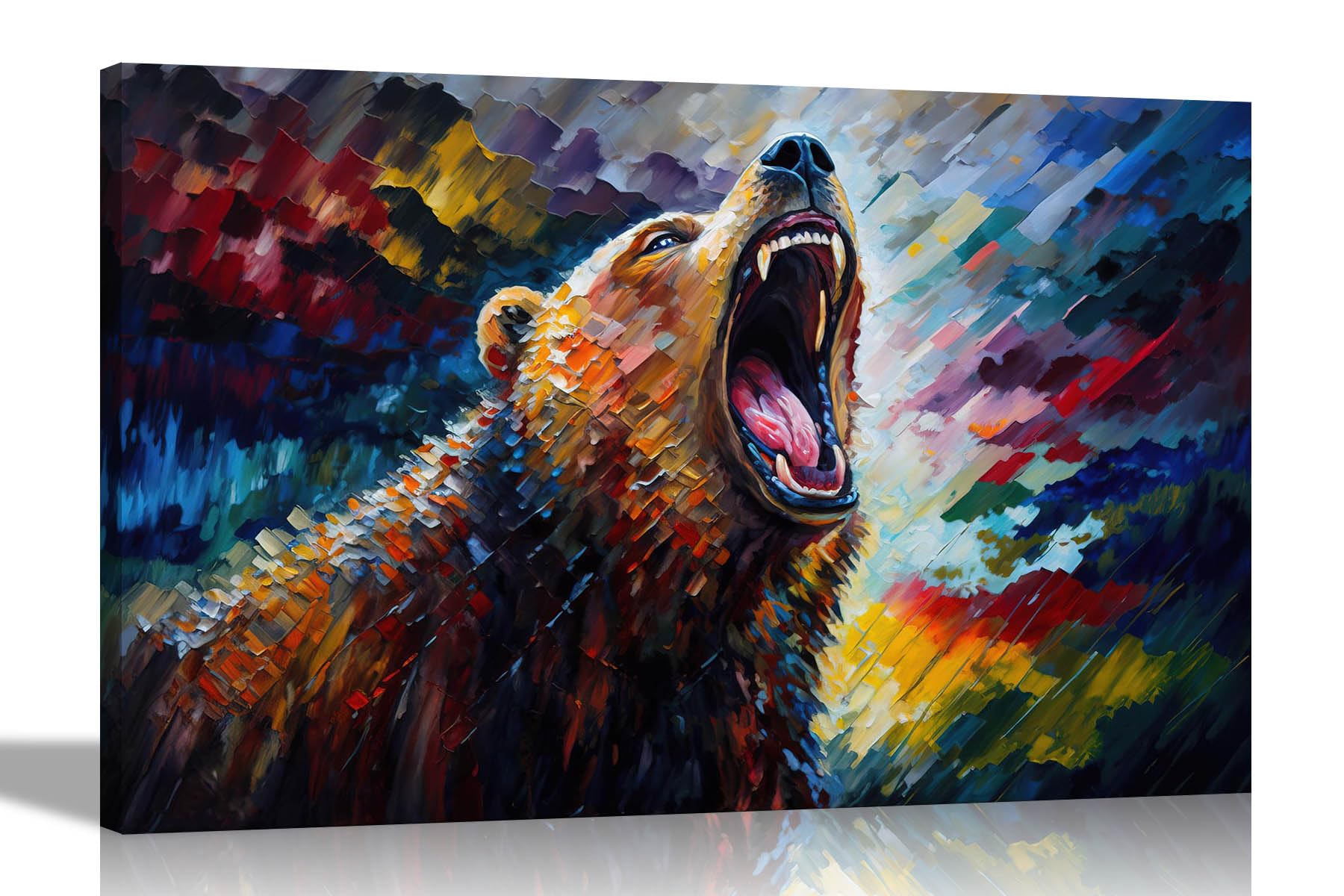 Artley Prints - Angry Bear Colourful Extra Large Canvas Wall Art: Abstract Prints for Living Room Decor - Ready to Hang Pictures 101 x 76cm (40 x 30 inches)