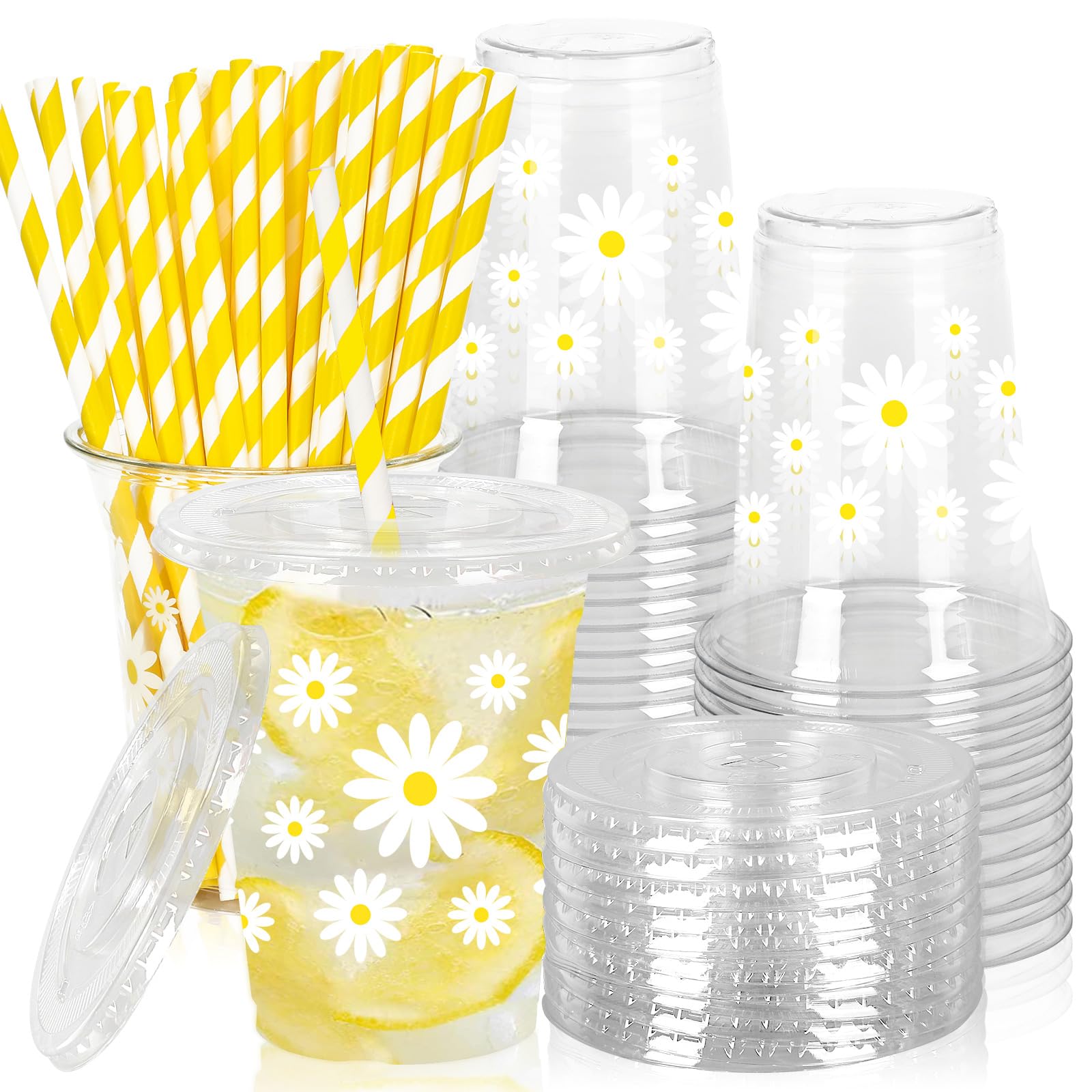 Amazon.com: JarThenaAMCS 50Pcs Daisy Plastic Cups with Lids and Straws  White Yellow Flower Clear Plastic Cups 12oz Disposable Cups for Birthday  Wedding Spring Party Supplies : Health & Household