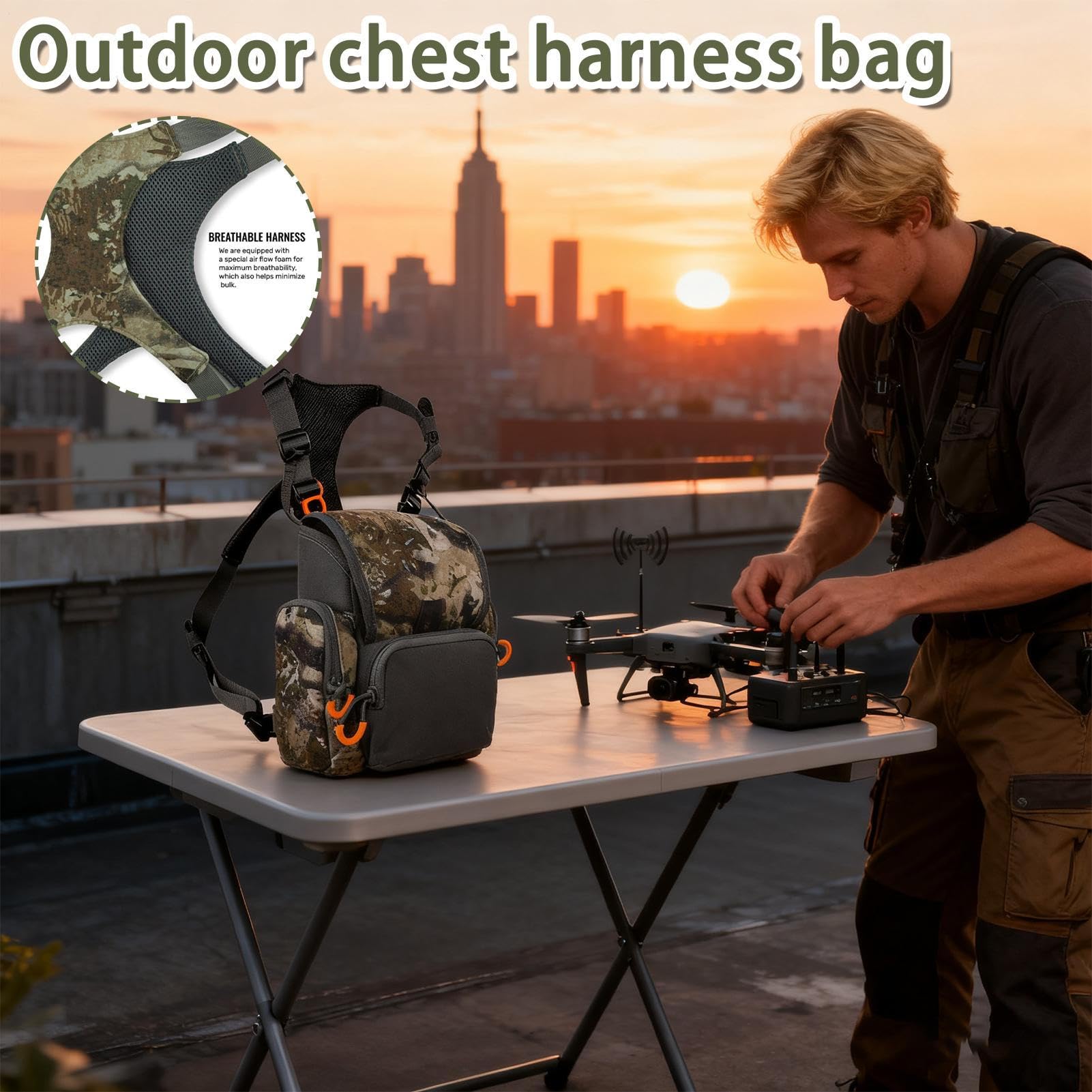 Brusttasche für Herren Bequeme verstellbare Gurte, Multi-Taschen Sport | Teleskopträger Outdoor Brusttasche Für Männer, Frauen, Angeln, Wandern, Radfahren, Spazierengehen, Bergsteigen, Vogelbeobac