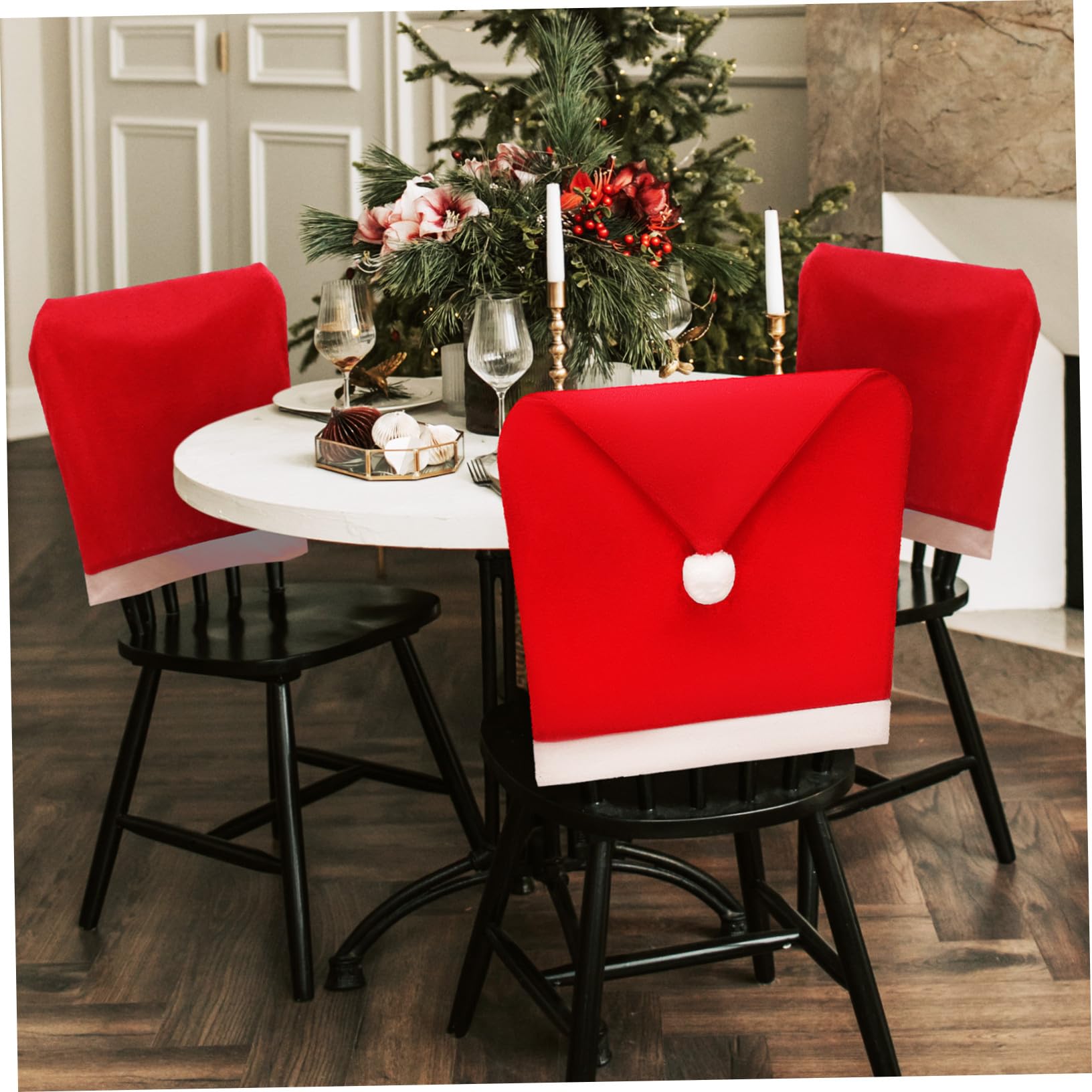 10 Piezas Pack Fundas para Sillas de Comedor Navideñas Rojas Diseño Gorro de Navidad para Decoración Festiva Hogar