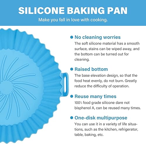 Miniatura 7 de ZHOMA Paquete de 2 forros redondos de silicona para freidora de aire, reutilizables, resistentes al calor y aptos para alimentos, fácil limpieza,