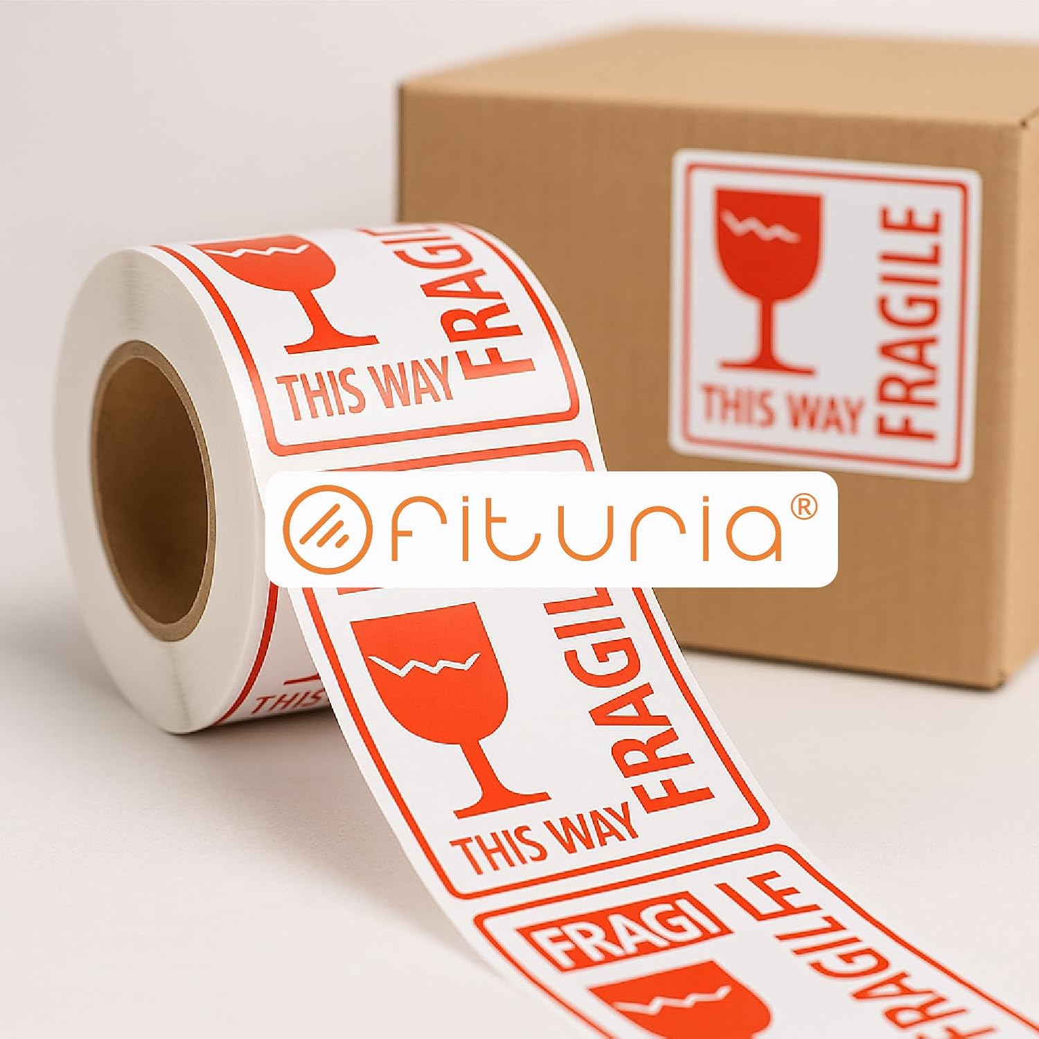 OFITURIA Fragile Labels 4 x 4 Inch (101 x 101 mm) - Roll 300 Pieces | Caution Fragile Stickers | Package Stickers for Shipping, Packaging Labels, Logistics Warehouse