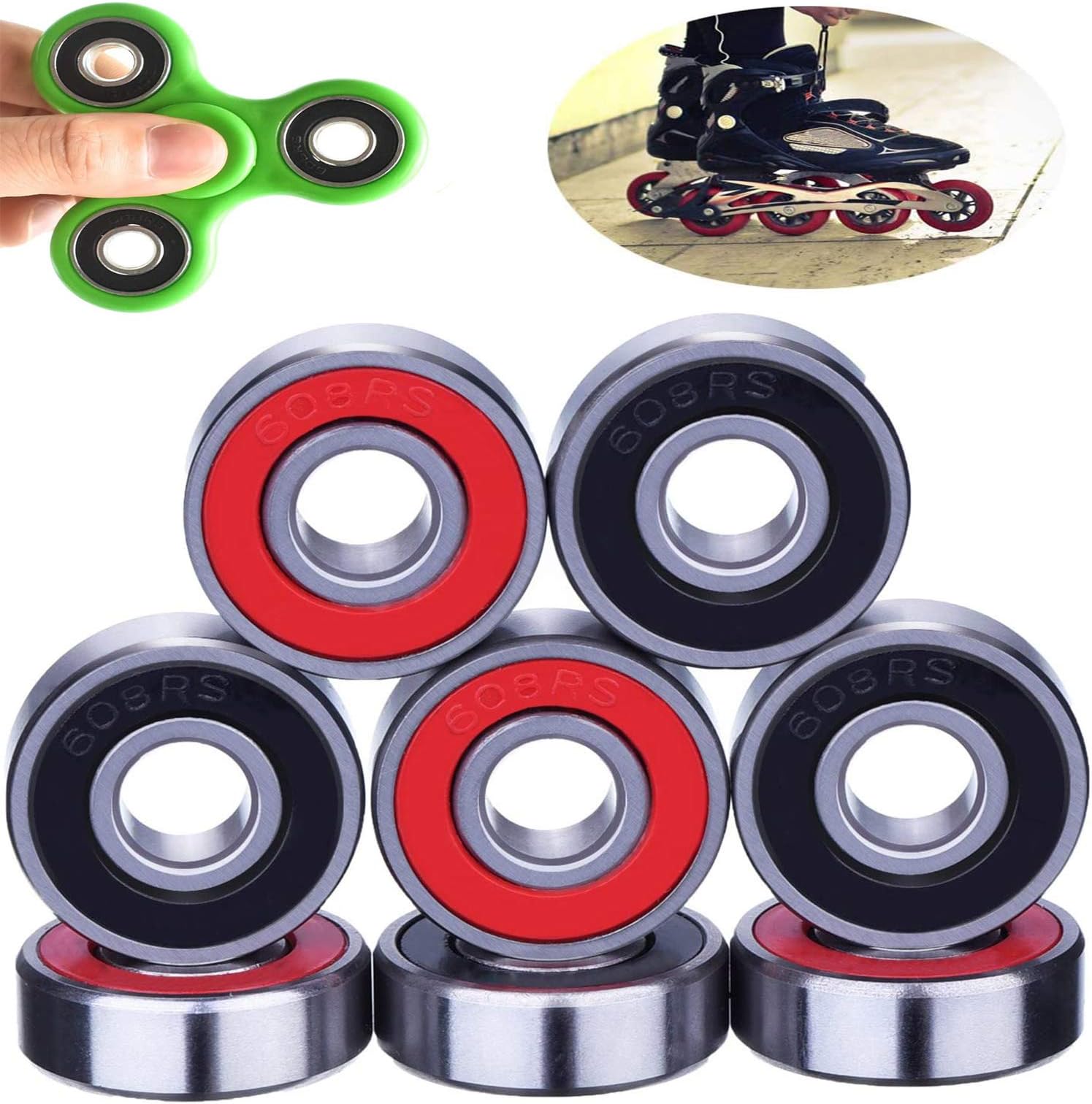 Skateboard Bearings,8PCS 608RS 608ZZ Bearings,Ball Bearings Frictionless Stainless Steel Bearings Stainless Steel Bearings for Long Skateboards Four-wheel Skates Wheels