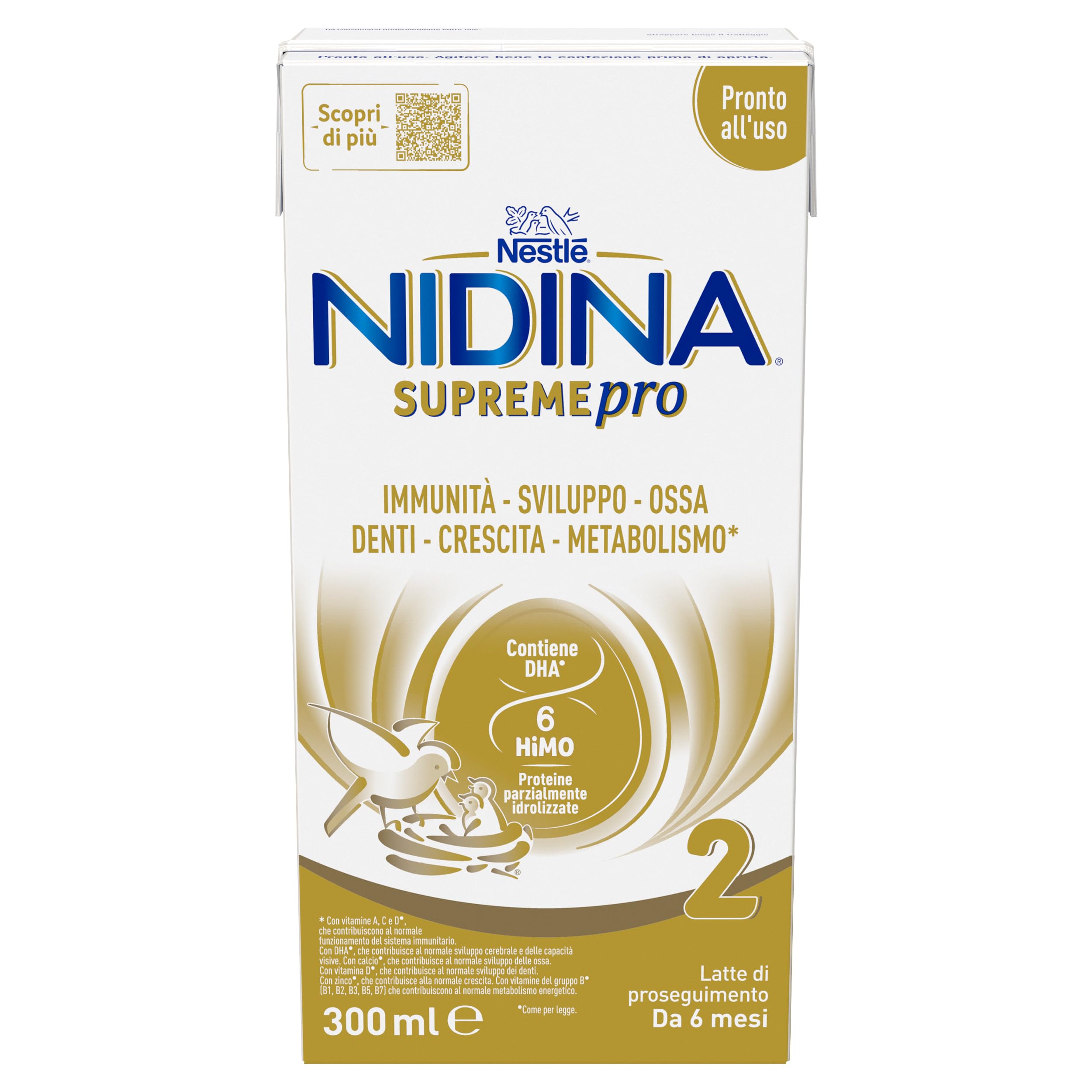 NIDINA SUPREMEpro 2 Latte di Proseguimento Liquido da 6 mesi, 12 Brick da 300ml (3,6L)