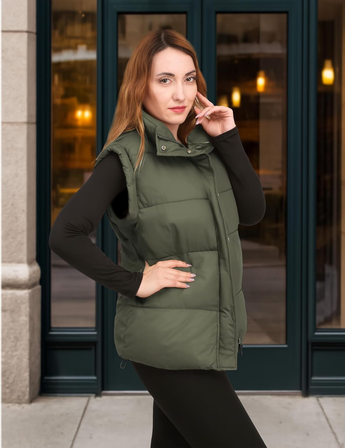 Womens Oversized Quilted Vest Bubble Stand Collar Sleeveless Zip up Puffer Vest Warm Padded Jacket Coat - Image 3