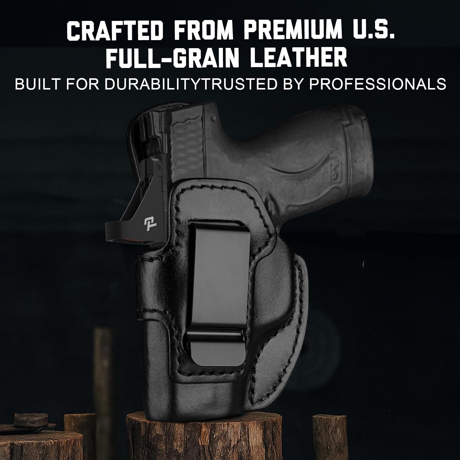 Premium IWB Leather Holster for Smith&Wesson M&P Shield 9mm/.40, M&P Shield M2.0, M&P Shield Plus, Optic-Ready Concealed Carry Holster, Steel Clip Fits 1.75" Belt, Inside Waistband, Black, Right/Left