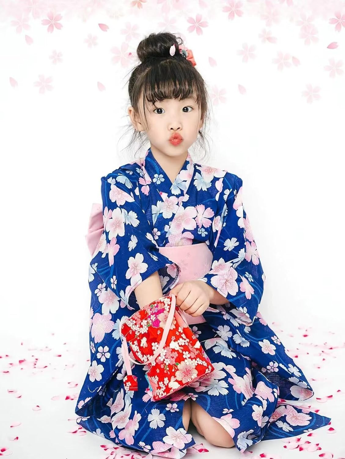 Women's Kids Girls 2-Pieces Set Floral Kimono Dress with Obi Cute Comfy Cotton Yukata Japanese Kimono Robe Costume Set - Image 2