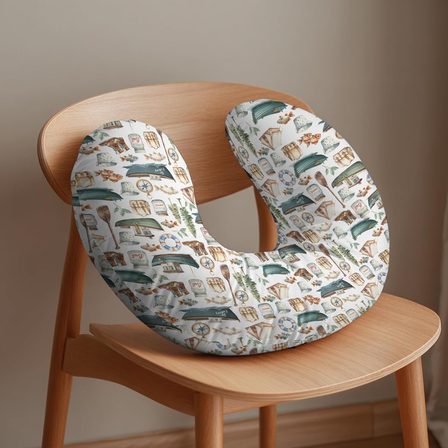 Gone Fishing Boy Nursing Pillow Covers Watercolor Lake Boats Fishing Stretchy Soft Nursing Covers for Breastfeeding Camping Adventure Outdoors Pillow Slipcover for Baby Girls Boys Newborn